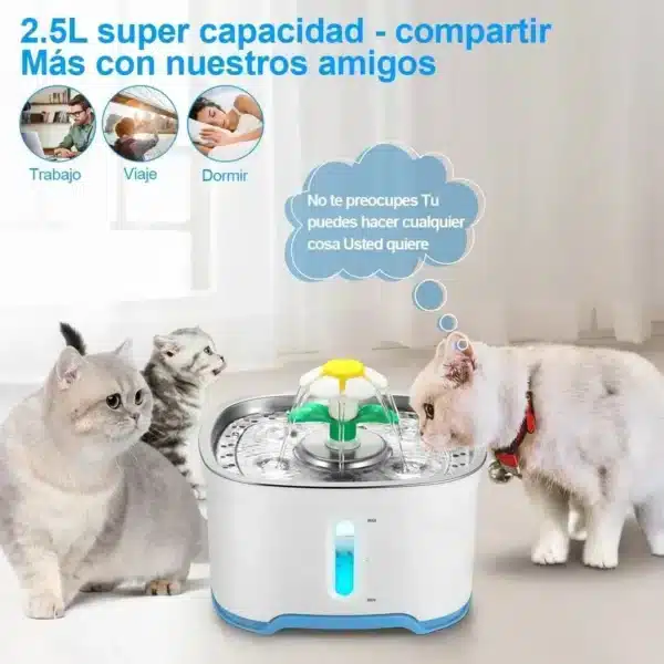 Fuente De Agua Wuufu En Acero Inoxidable 2.5 Litros Con Luz