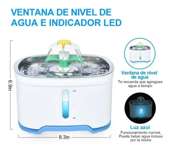 Fuente De Agua Wuufu En Acero Inoxidable 2.5 Litros Con Luz