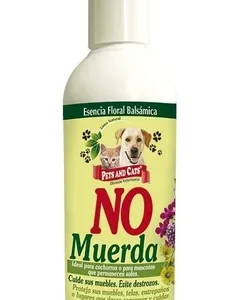 COMPONENTES: Macerado de flores. INDICADO: Evita que las mascotas muerdan y dañen los objetos del hogar sin alterar su comportamiento. PRESENTACIÓN: 240ML ideal para cachorros o macotas que permanecen solas, protegiendo muebles, telas y demás enseres que desea conservar y cuidar, NO MANCHA, NO IRRITA, NO ALTERA SU COMPORTAMIENTO, NO TÓXICO