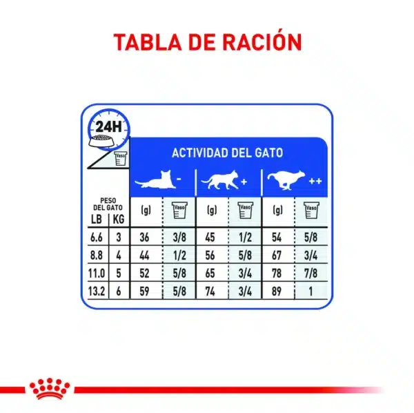 tabla de raciones para gato indoor