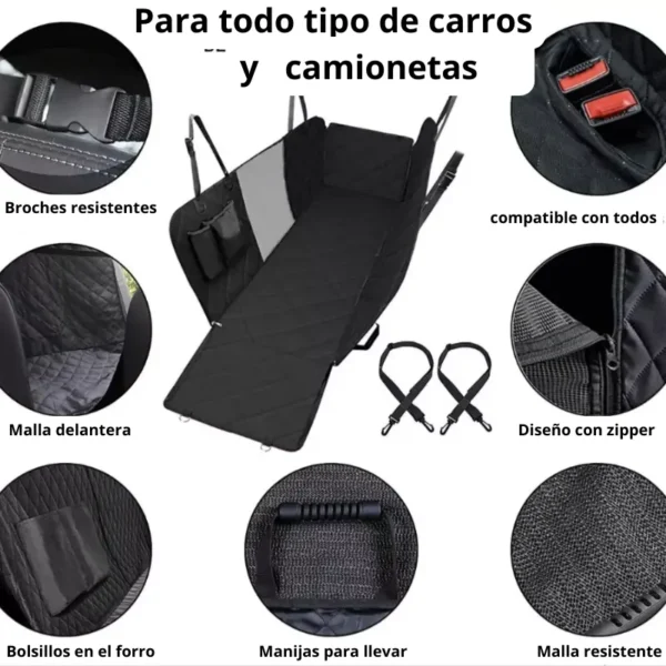 Forro Silla Carro Perro Mascota Protector Premium con bolsillos especificaciones